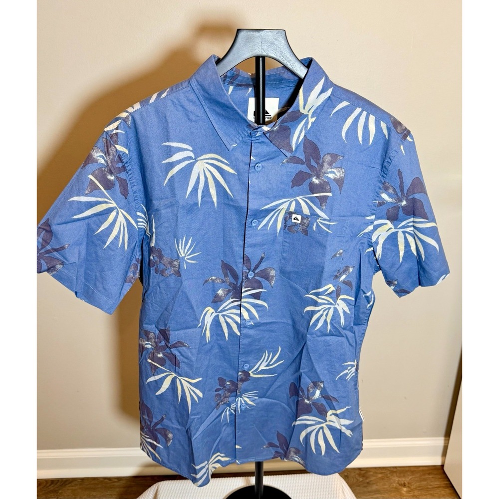 Quiksilver Apero Classic SS Blue Floral Cotton Button-Up Shirt L AQYWT03312